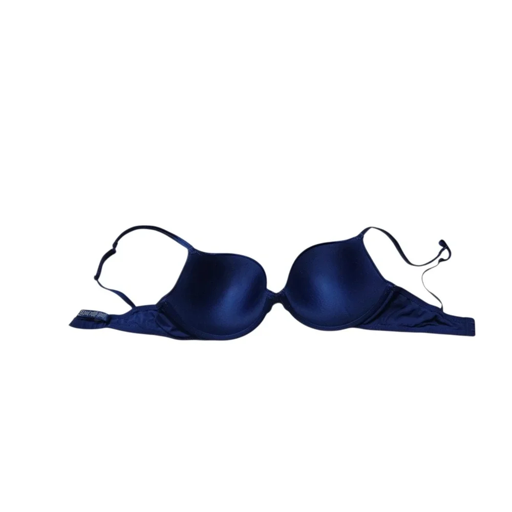 SKIMS Naked Plunge Bra Women 34D Deep Blue Satin Underwire Everyday Lingerie - Picture 5 of 7